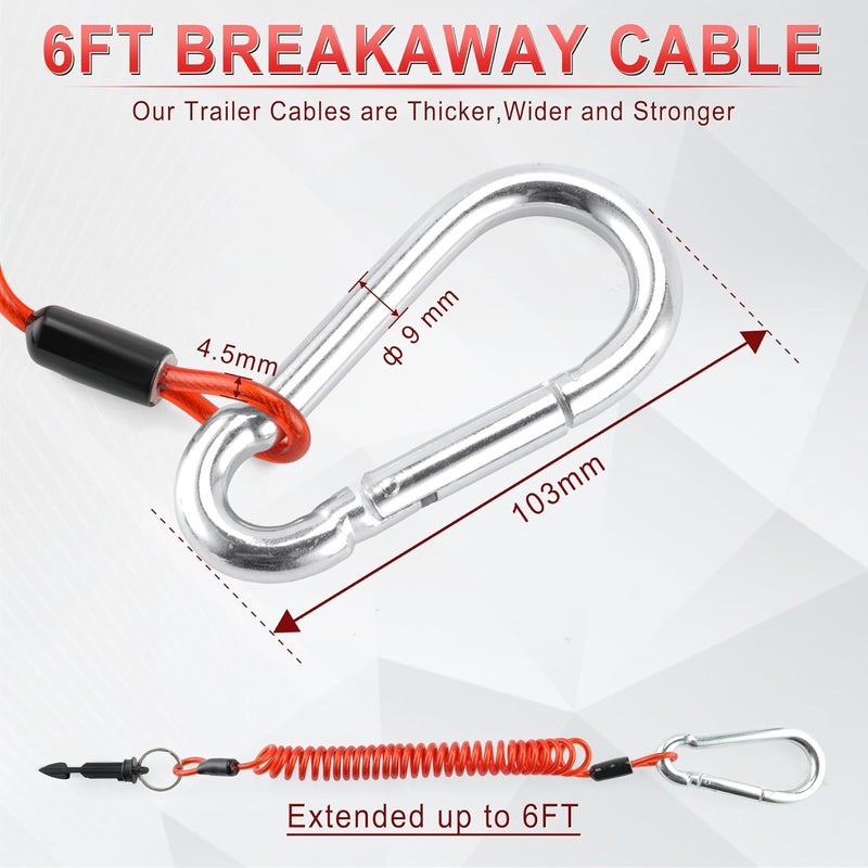 JUSTTOP 6FT Breakaway Trailer Cable,Heavy Duty Stainless Steel Spring Towing Coiled Wire,Emergency Brake Wire Camper Safety Breakaway Cable with Pin,RV Trailer Accessories - Image 3
